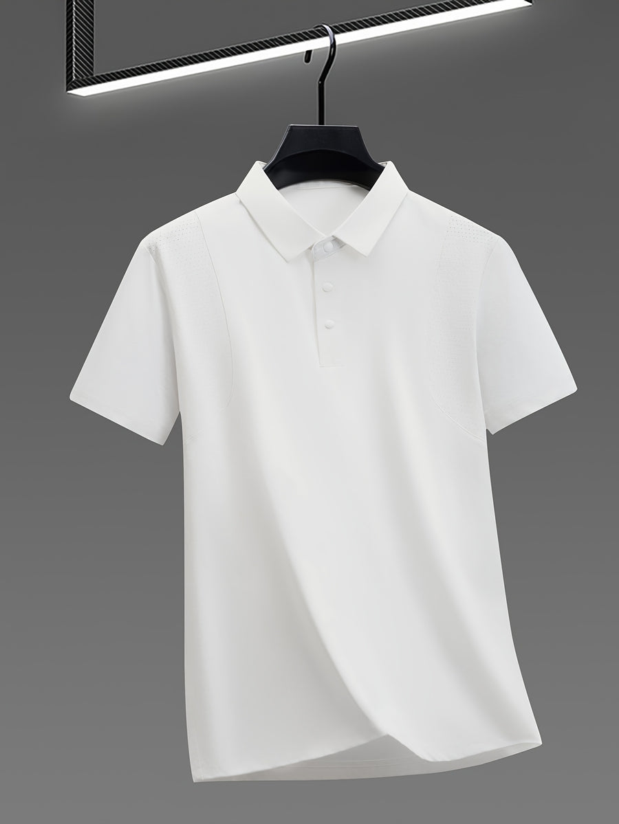 Summer Men'S Short Sleeve T-Shirt Breathable Cool Lapel Casual Polo Shirt - White
