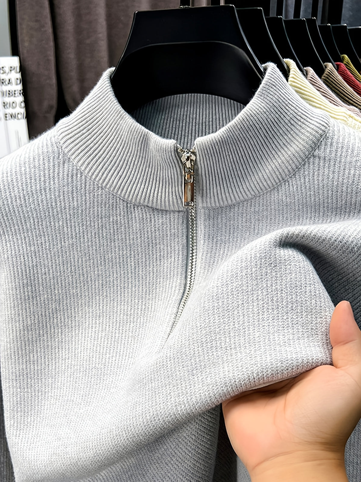 Men'S Half-Zip Stand Collar Knit Sweater, Non-Tight Loose Fit, Suitable for Most Men, Versatile Base Layer - SINBOS - Light Grey