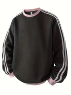 American Vintage Striped Crewneck Sweatshirt for Men, Long Sleeve Base Layer Top for Spring and Autumn - Black