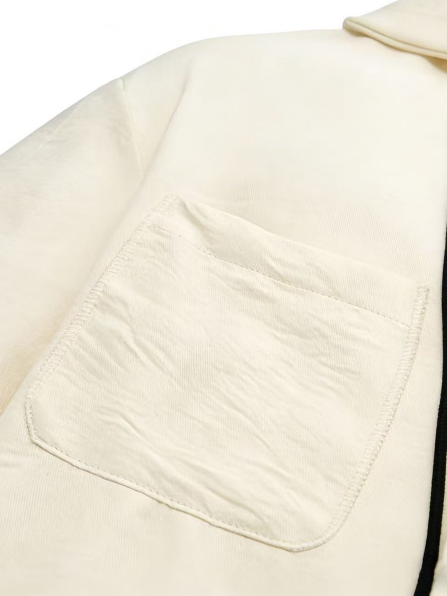 Men's Hooded Long-sleeve Shirt with a Unique Drawstring Hood Design, Breathable Fabric, and a Loose, Comfortable Fit, a Simple and Versatile Top for Casual Attire - Off-white