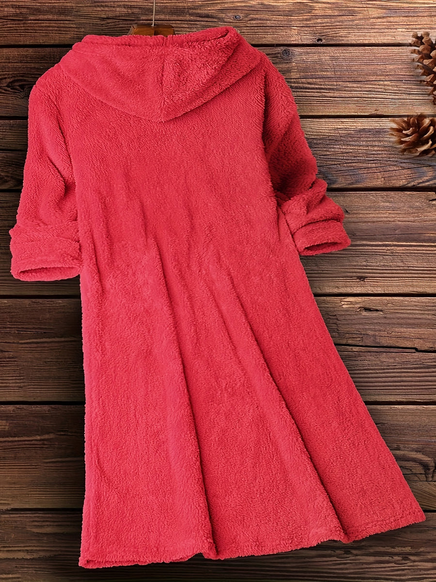 Plus Size - Plus Size - Fashionable Plus-Size Women'S Clothing from Europe And America, Featuring a Fitted, Warm, Plush Dress with a Hood - Red