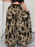 Plus Size - Elegant Floral Print Wide Leg Pants for Women | Non-Stretch Fabric, Pleated Detail, Loose Fit, Suitable for Spring/Fall Season - Multicolor
