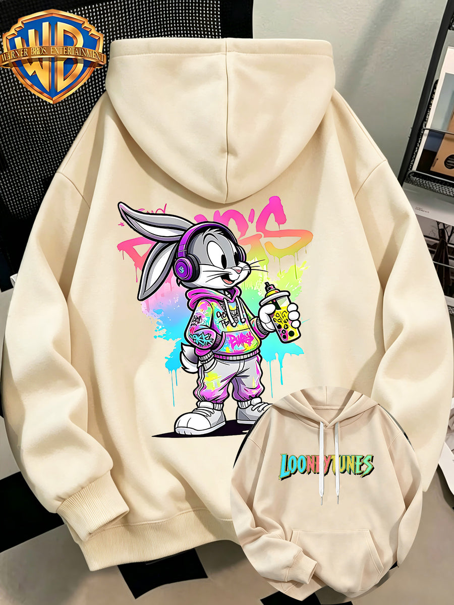 WB Men's. Official Licensed Hooded Sweater Hoodie - & Eight Treasure Tea Print, Loose Fit Pullover Pocket Hood, Machine Washable Sweater Suitable for Autumn Winter Casual Wear, Daily Outfits - Apricot