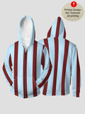 Men'S Autumn Winter Zipper Hooded Sweatshirt Light Blue Burgundy Vertical Stripes Pattern Print Casual All-Match Top - Mixed colors