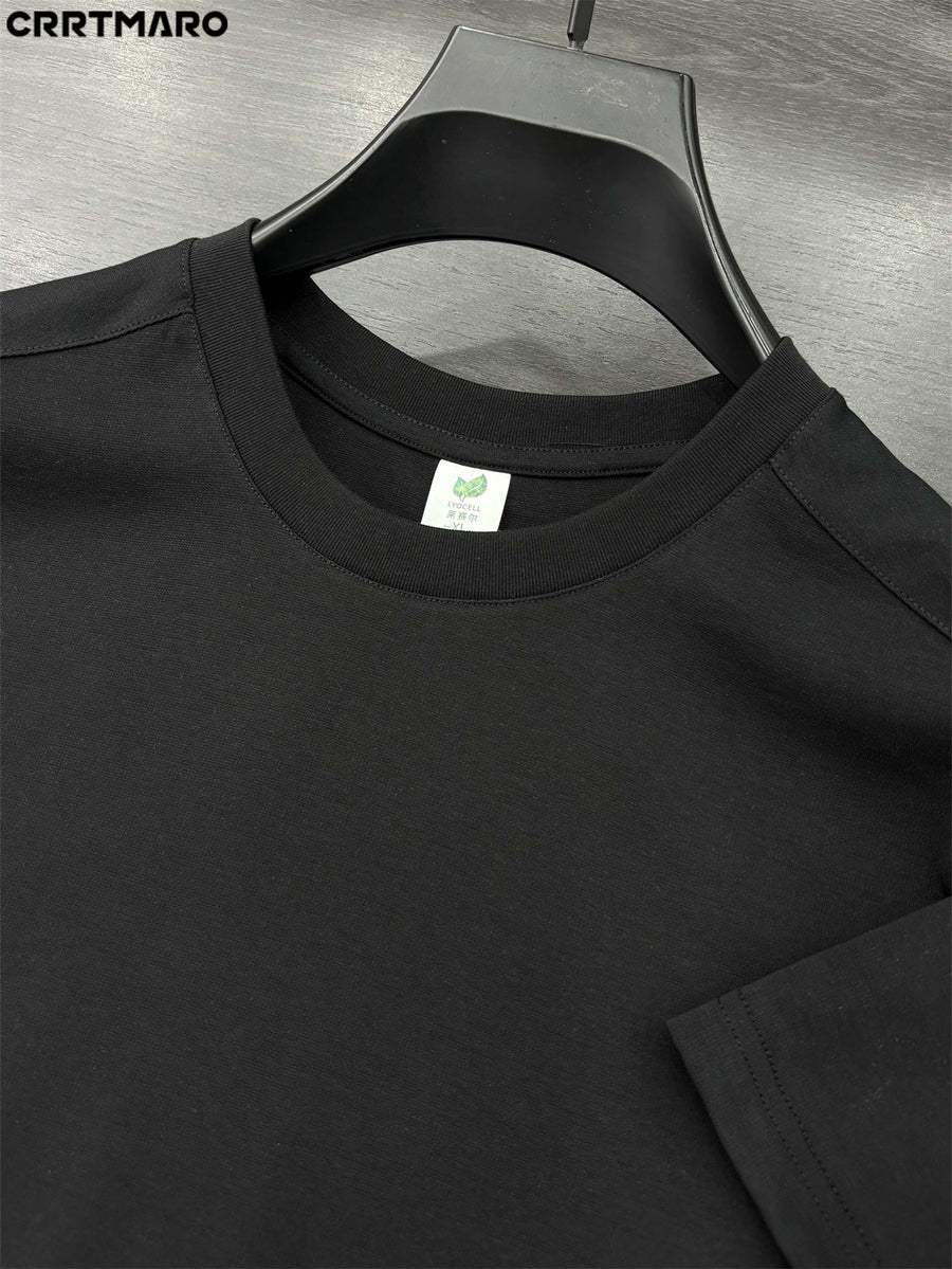 Katemar CRRTMARO New Summer Round Neck Ice Silky Fiber Fabric Quick-Dry Short Sleeve T-Shirt for Young Men, Loose Fit Casual Short Sleeve Top, Men's Apparel NKY - Black