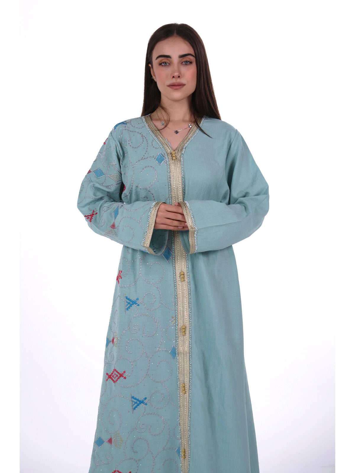 Middle East Women's New Traditional Style Dress Kaftan Robe Jalabiya Festival Evening Gown Abayas Suitable for Holiday Party Wear Women's Evening Dress, Casual Dress with belt - Military Blue