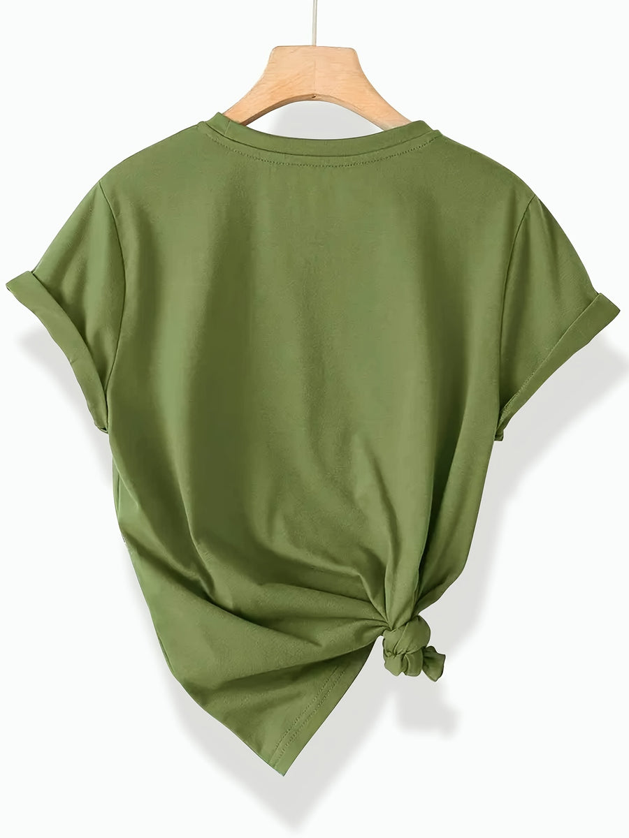 Smiling Letter Small Flower Series 3pcs Mixed Pack, Family Pack, Sisters Pack, Printed Fashion Vintage Style Women's Summer Casual Sporty Style Round Neck Short Sleeve T-Shirt, Multiple Colors Available, Sizes S-XXL - Army Green Black Red