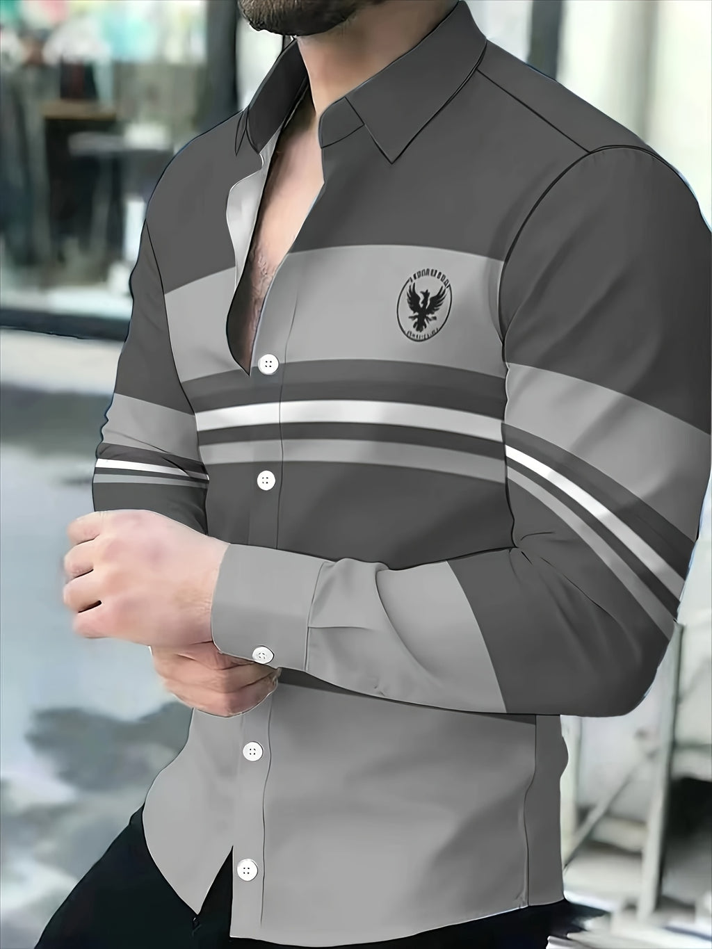 Men'S Color-Block Striped Long Sleeve Shirt, Casual Patchwork Design Fashion Men'S Top - Mixed Color 1