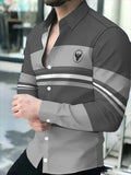 Men'S Color-Block Striped Long Sleeve Shirt, Casual Patchwork Design Fashion Men'S Top - Mixed Color 1