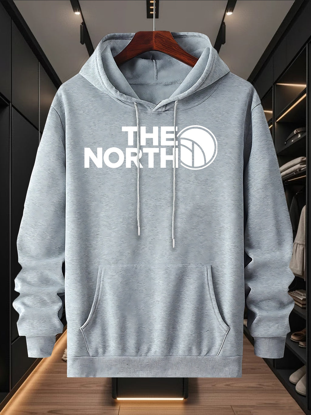 THE NORTH Outdoor Brand Logo Graphic Large Front Print Men's Fashion Hooded Sweatshirt Autumn/Winter Long Sleeve Hooded Pullover Jacket Outdoor Functional Casual Style Daily Wear Outdoor Enthusiast Gift Father's Day & Halloween Gift & Christmas Gift - Light Grey