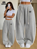 Women'S Autumn Winter Fleece Loose Casual Bootcut Long Pants, Premium Niche Sweet Cool Elegant Design Sense Lazy Fun Bow Pattern Print, Suitable for Daily Shopping And Casual Outings, Easily Creating Casual Street Style - Grey