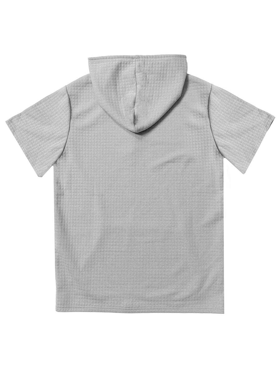 Helvetica Men's Waffle Knit Short-Sleeve Hoodie with Comfortable Printed Drawstring, Sweatshirt T-Shirt with Pocket, Summer Casual Fashion Men's Apparel, Suitable for Outings and Home Wear, for Daily and Formal Wear, Simple Summer Fashion for Sports - Grey