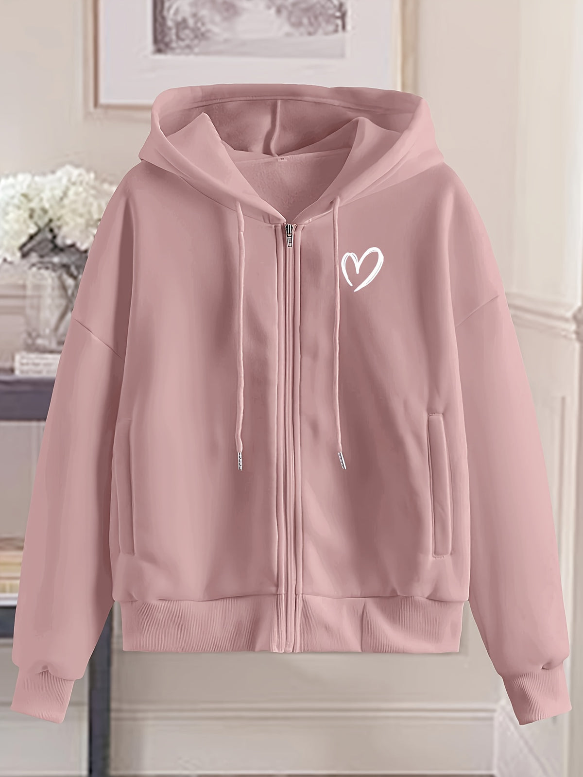 Women'S Fashion Zip-Up Hoodie - Pink Color