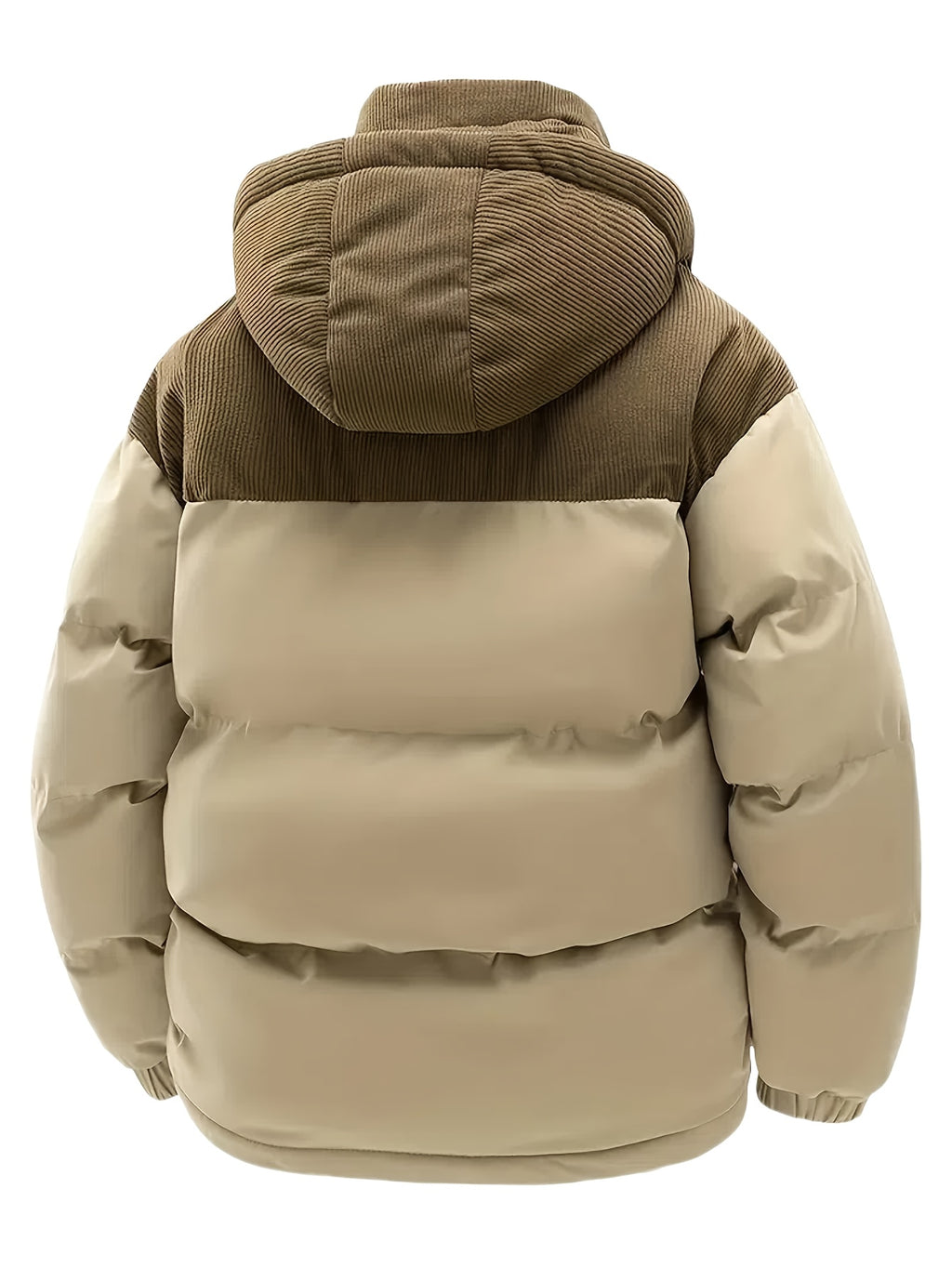 Men's Thickened Winter Jacket - Warm Windproof Hooded Outerwear, Polyester Fiber Filling Suitable for Cold Weather, Outdoor Activities - for Teens and Adults, Seasonal Layering, Casual Outerwear, Comfortable and Warm - Khaki
