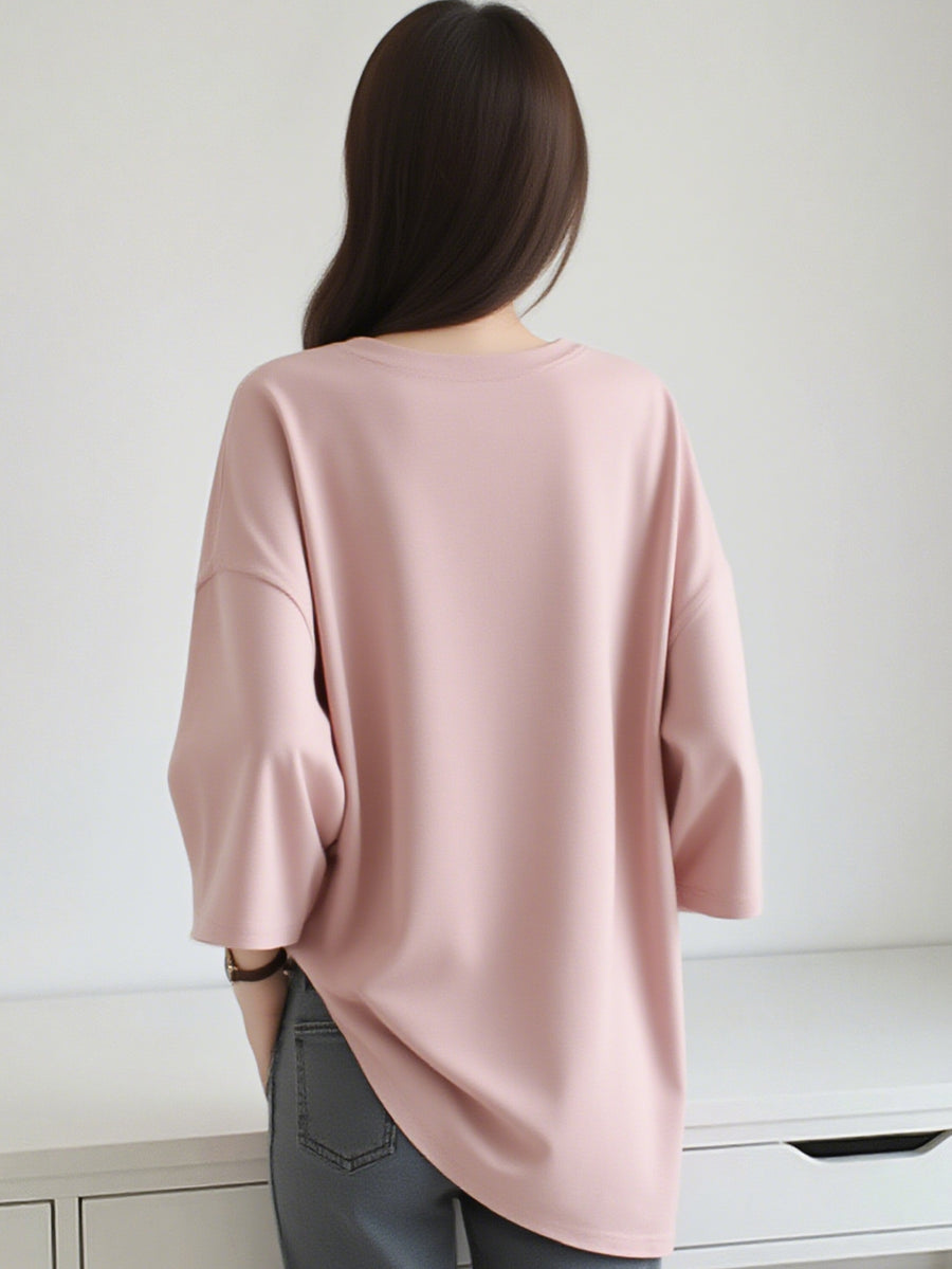 2S025 M-2XL T-Shirt Women Crop Top Clothes Oversize Celebrity Round Neck Large T-Shirt Ladies Women Fashion Internet Leisure Casual T-Shirt Men And Women Plus-Size T-Shirt Versatile Basic Essentials Korean Style