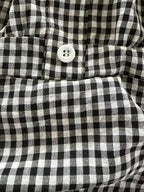 Women's Plaid Button Lace Trim Spliced Spaghetti Strap Top - Black
