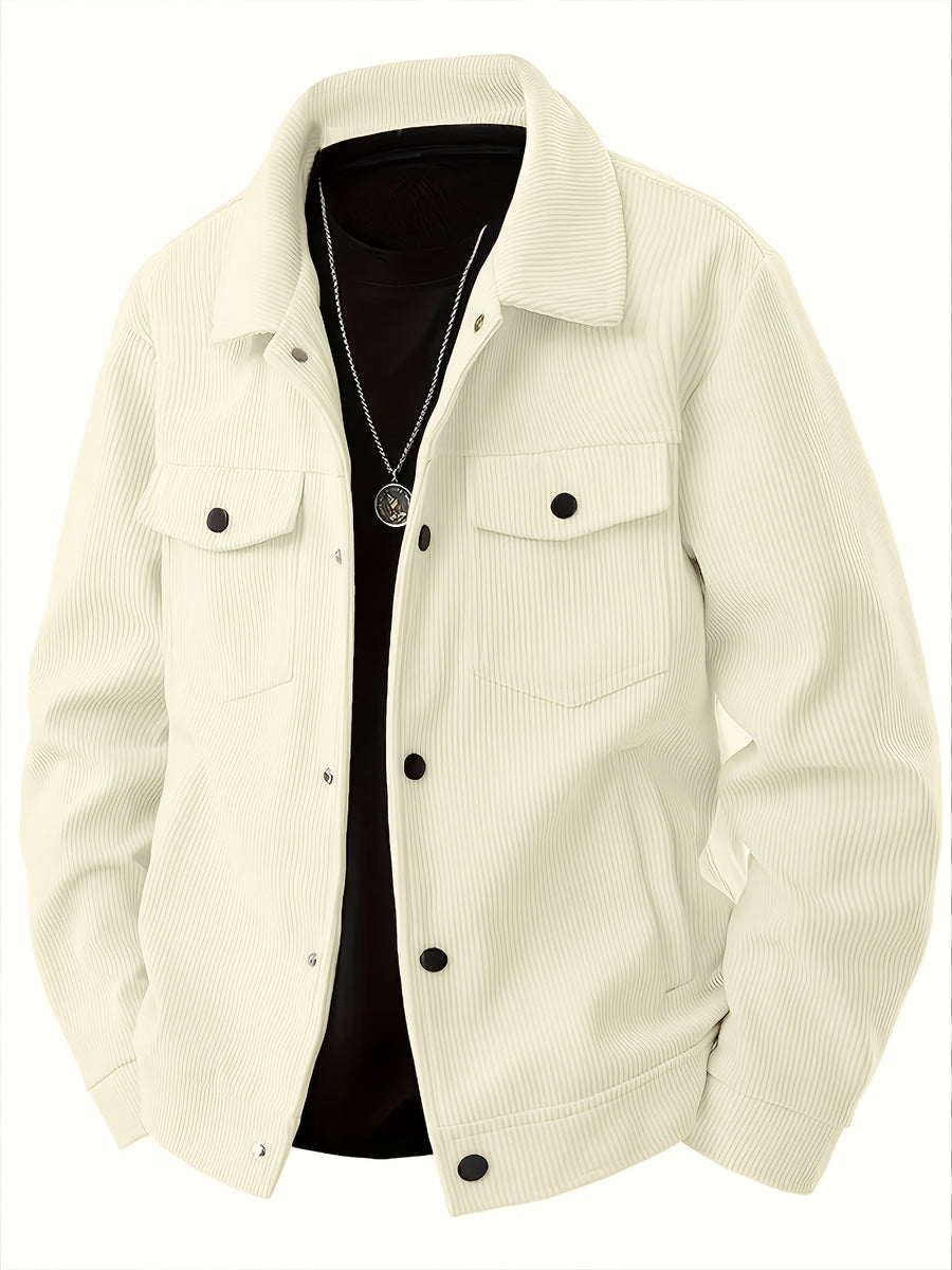 Joshmei OBM Spring/Autumn New Lightweight Men's Solid Color Fashion Multi-Pocket Button-Up Jacket Outerwear - Off-white