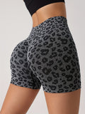 Women's High-waisted Shorts, Perfect for Yoga, Workouts, and Daily Wear, Leopard Print Outdoor Sport Shorts - Grey