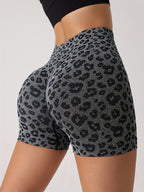 Women's High-waisted Shorts, Perfect for Yoga, Workouts, and Daily Wear, Leopard Print Outdoor Sport Shorts - Grey