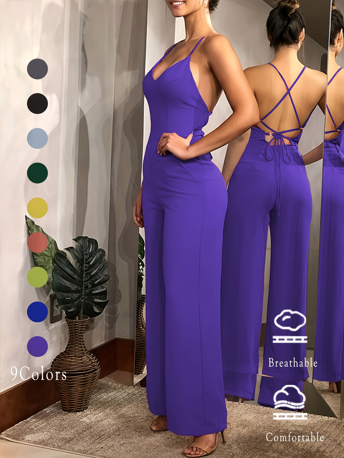 (Same Style on ) Women'S Suspender Jumpsuit Summer Fashion Sexy Backless Dress Women'S Outing Party Vacation Elegant Slim Fit Jumpsuit Long Pants Women'S Clothing - Violet Blue