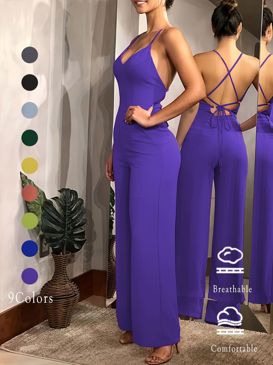 (Same Style on ) Women'S Suspender Jumpsuit Summer Fashion Sexy Backless Dress Women'S Outing Party Vacation Elegant Slim Fit Jumpsuit Long Pants Women'S Clothing - Violet Blue