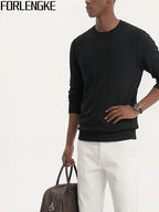 FORLENGKE Men's Casual Commuter-style Checkered Knit Sweater with Checkered Jacquard, Soft and Breathable Knit Fabric, Classic Crew Neck Long-sleeve Pullover Style, Suitable for Various Outfit Occasions, Autumn and Winter Daily Casual Men's Top - Black