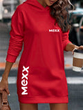 Extended Hooded Sweatshirt, Sweatshirt Dress, Casual Women'S Commuting Style, Loose Fit, Heat Transfer Printing, Elastic Ribbed Cuffs/Hem, Soft And Comfortable Fabric, Three Colors Available: Blue, Black, Red - Red