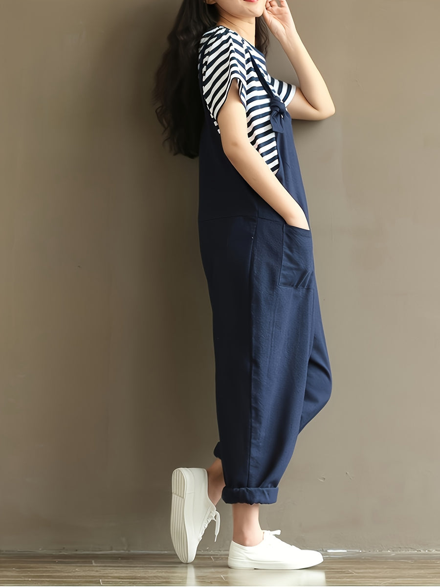 Loose Casual Back Overall Pants, European and American New Style - Blue