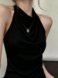 Women'S Backless Halter Neck High-Neck Vest, Elegant And Premium Fashion, Date And Party Wear; Fashionable Cami Top, Ideal for Summer, Suitable for Dates And Gatherings, Commuting, Casual Wear, Fashion, Multifunctional, Premium Look, Short Design - Black