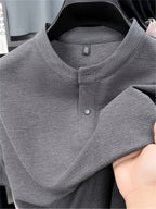 Men'S Henley Shirt Summer New Style, Solid Color Round Neck Top, Half-Button Placket, Button Closure Design, Layering with Thin Jacket, Versatile for Business Office, Golf Sports, Casual Outings, Short Trips, Father'S Day Gift, Men'S Gift - Grey