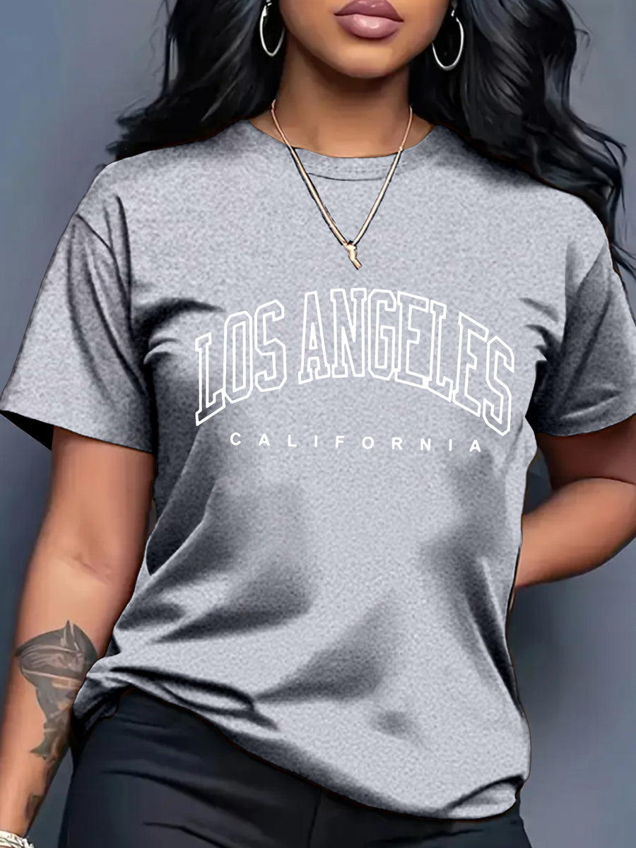 Women's Oversized Round Neck Short Sleeve T-Shirt - Blouse with - Letter Print (Suitable for Initial/ending Letters) - Loose Fit Casual & Elegant - Top - Machine Washable Comfortable Casual Attire for & Outfits - Light Grey