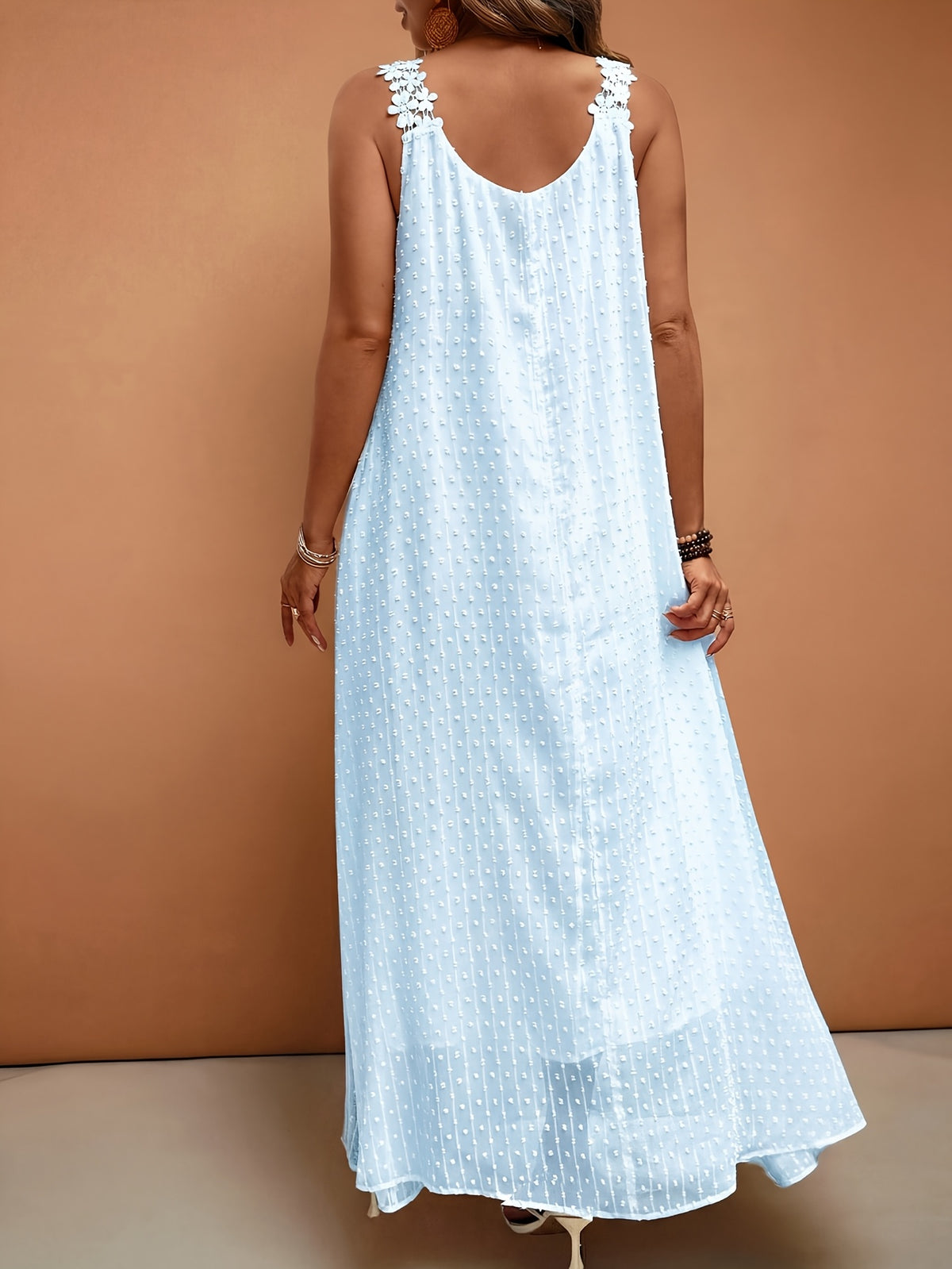 Women'S Elegant Vacation V-Neck Lace Trim Solid Color French Style Dress, Wedding Guest Dress - Blue