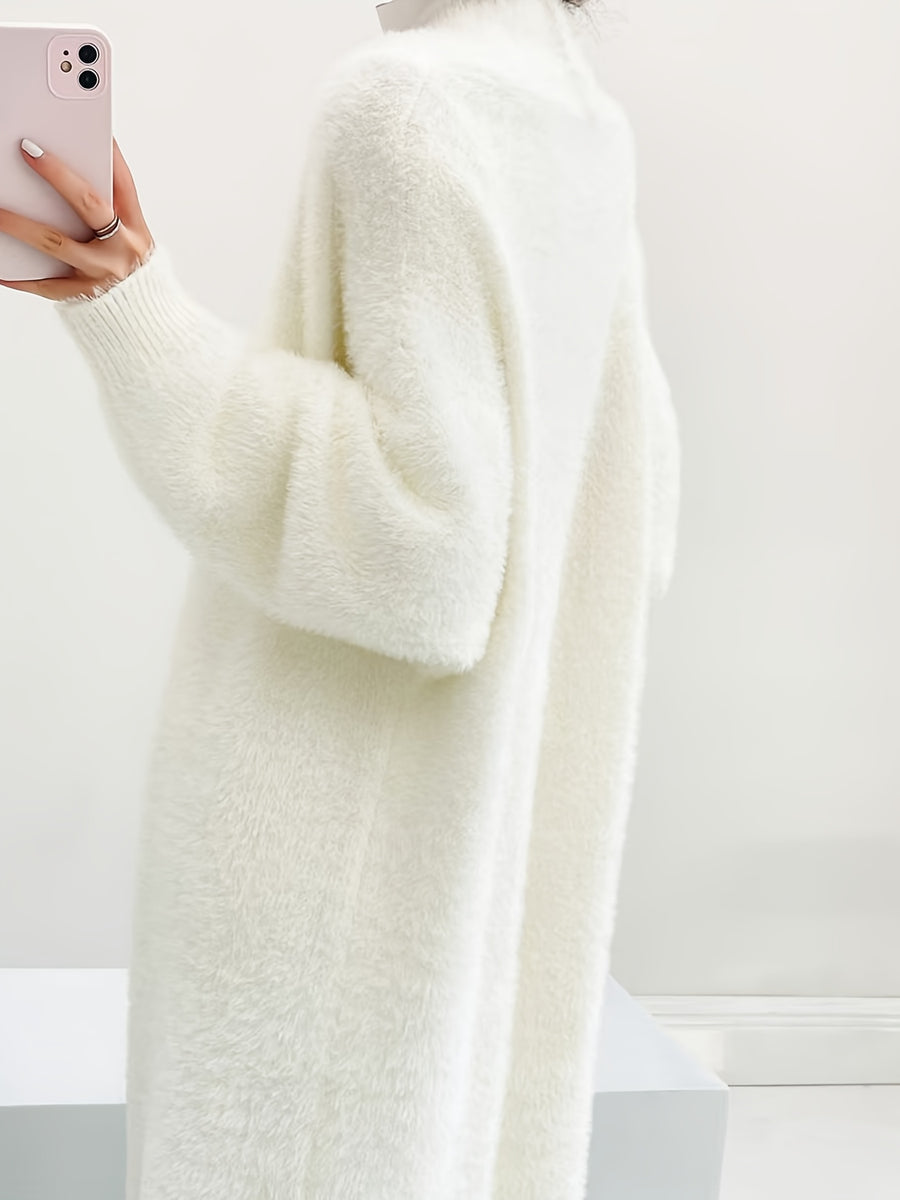 2025 Winter New Faux Mink Cardigan Oversized Loose Long Over-the-Knee Thick White Sweater Coat for Women - White