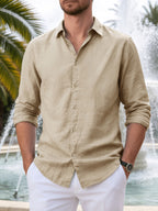 Men'S Casual Shirt, Lightweight And Breathable Linen Shirt, Summer Button-Up Collar, Fashionable And Versatile, Suitable for Outdoor Leisure And Daily Wear () - Khaki