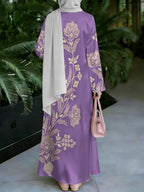Women'S Middle Eastern Style Muslim Elegant Robe Dress, Suitable for Malaysian Dress, Ethnic Style Printed Long Robe, Loose Long Sleeve Flared Skirt, Festive Gatherings And Worship Occasions, Wrinkle-Resistant Non-Embroidered Craft - Mixed colors