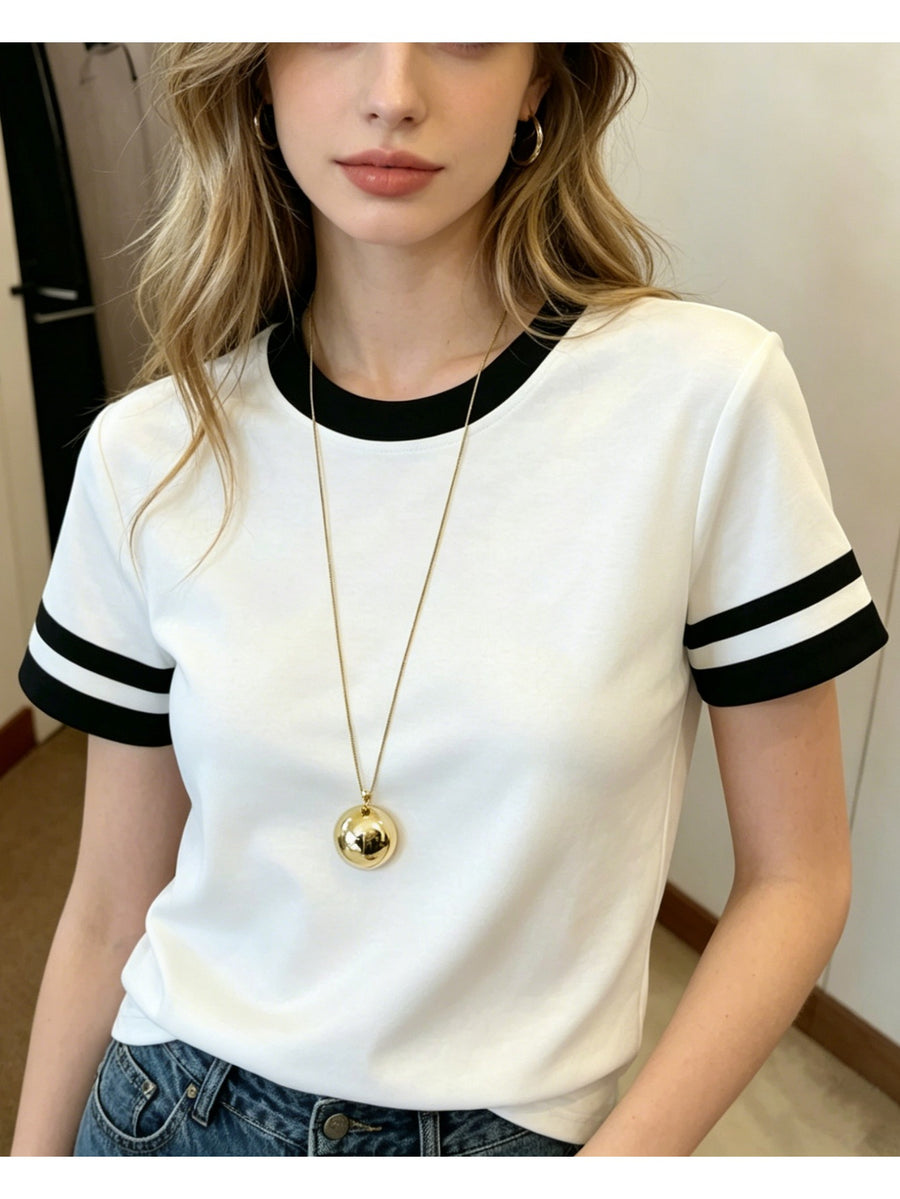 Y2K Retro Oversized T-Shirt - Loose Fit Short Sleeve Crew Neck Top with Solid Color Round Neck Suitable for - Casual Wear, Machine Washable Layering Basic Wardrobe Essential Gift - White+black
