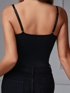 European and American Fashion Sexy Women's Embroidered Floral Slim-Fit Bustier Fishbone Underwire Suspender Bodysuit - Black