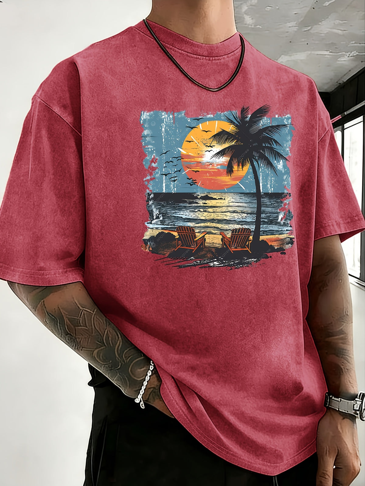 Summer New Unisex Pure T-Shirt, Skin-Friendly Comfortable Breathable Non-Sweaty, Creative Double-Sided Placement Print, Outdoor Travel Fitness Sports Versatile Short Sleeve Top - Red