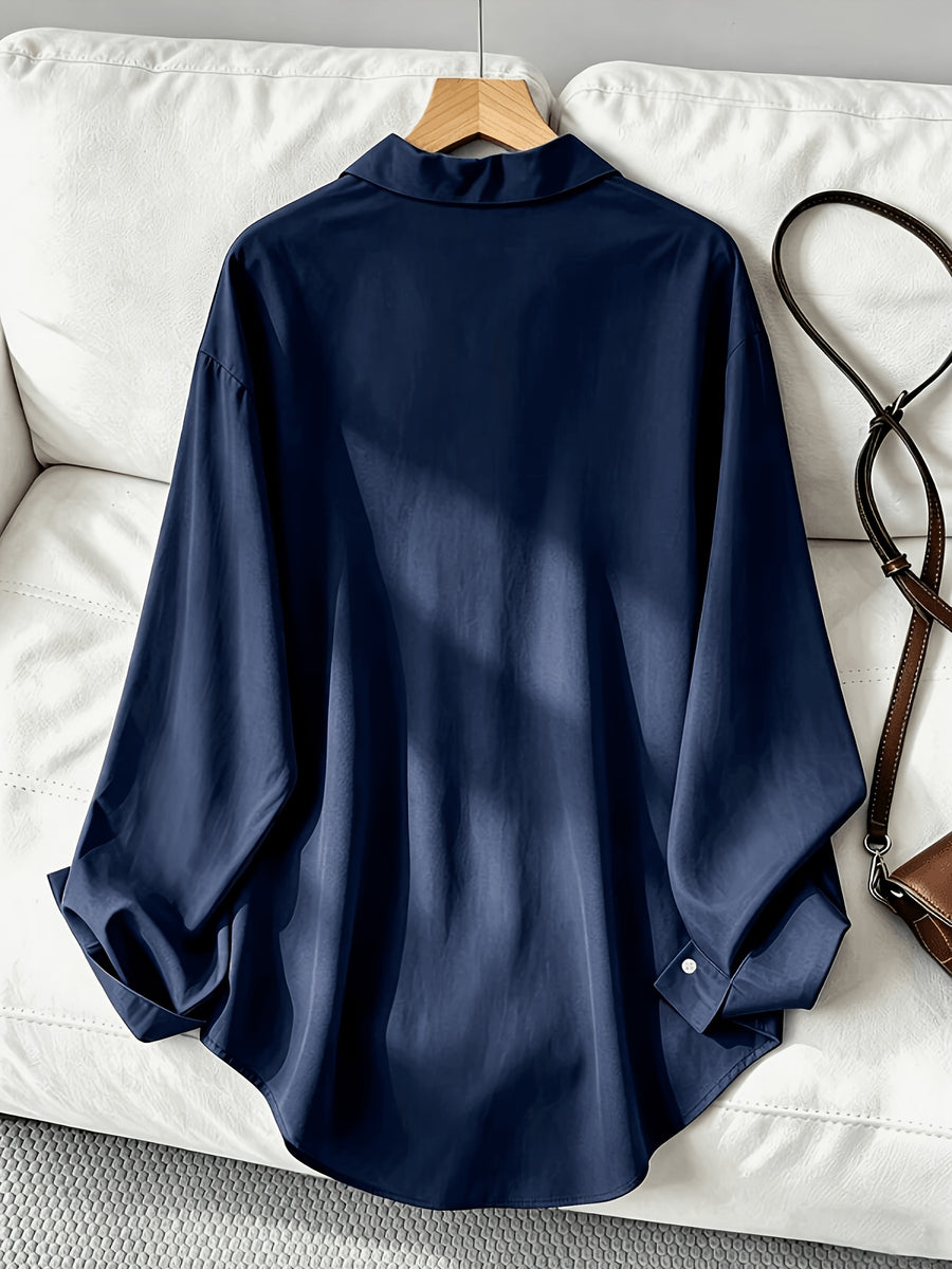 Women'S Classic Solid Color Casual Shirt - Navy Color