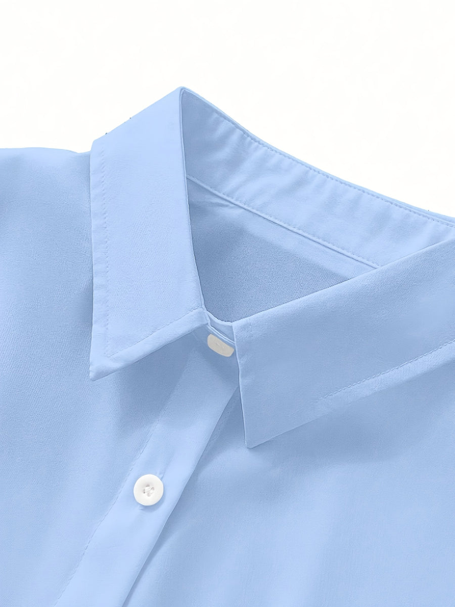 Solid Color Long Sleeve French Shirt for Women New Arrival - Light Blue