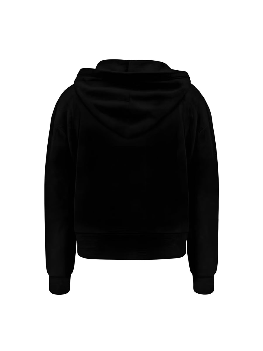 Men'S Casual Easy Solid Color Drop Shoulder Loose Zip-Up Hooded Sweatshirt, Versatile for Spring/Autumn - Black