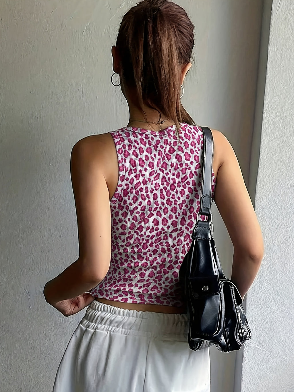 European And American Summer New Women'S Sleeveless Casual Leopard Print Slim Short Top Sexy Printed Vest - Pink