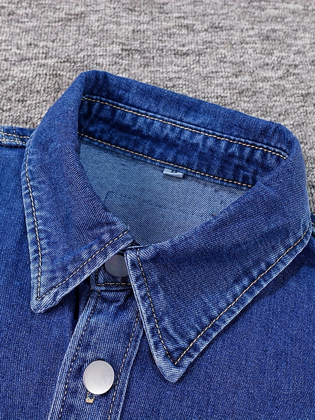9011# Men's Loose Fit Non-Stretch Denim Shirt - Classic Collar Long Sleeve with Chest Pockets, Machine Washable Casual & Party Wear for Spring/Fall, Plus Size Available, Spring Fall Attire, Stylish Chest Pocketing, Durable Fabric, Nonstretch Material - Blue