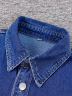9011# Men's Loose Fit Non-Stretch Denim Shirt - Classic Collar Long Sleeve with Chest Pockets, Machine Washable Casual & Party Wear for Spring/Fall, Plus Size Available, Spring Fall Attire, Stylish Chest Pocketing, Durable Fabric, Nonstretch Material - Blue
