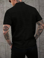 New Cross-Border Men'S Fashion Summer Casual Sports Short-Sleeved Small Stand-Up Collar Henley Shirt - Black