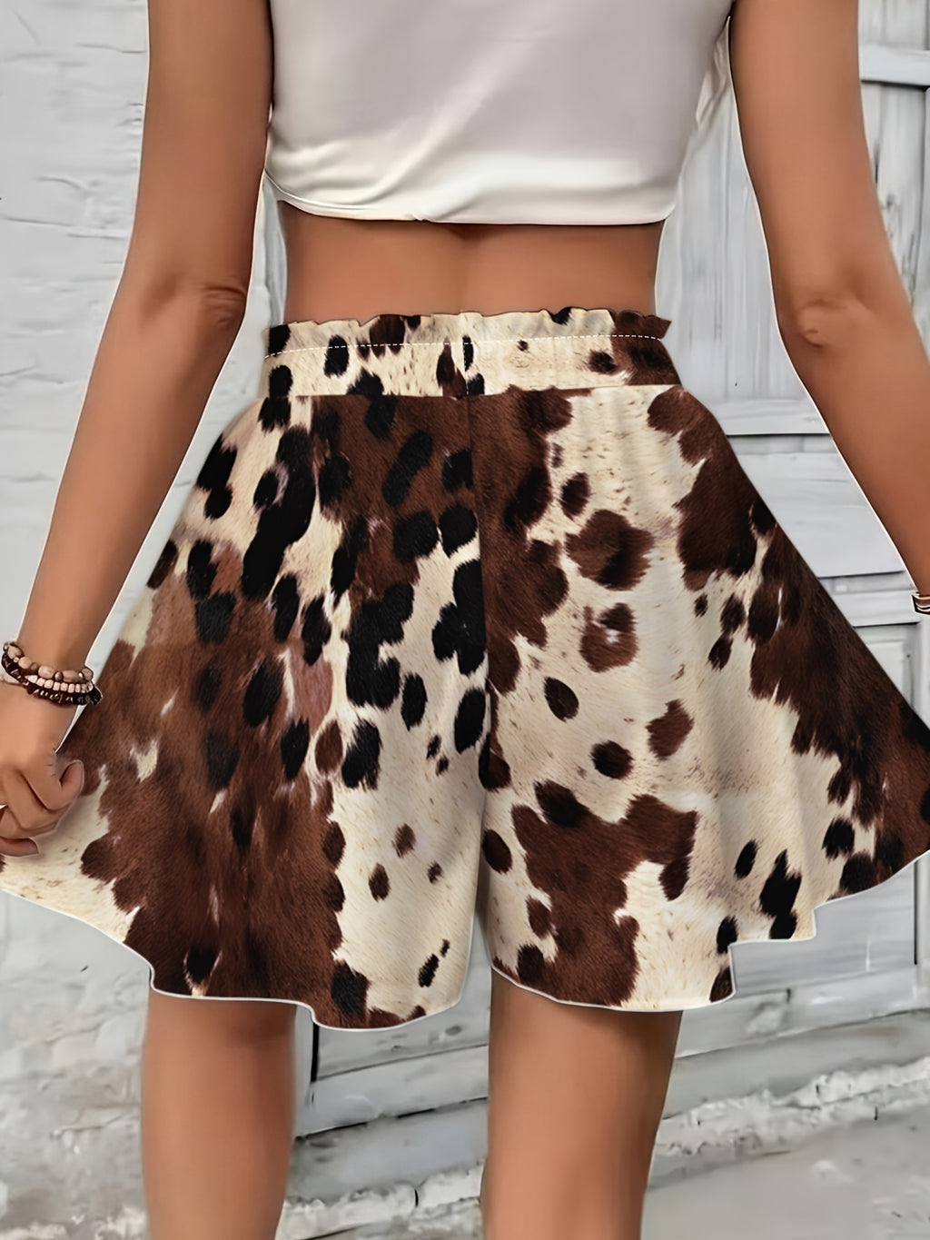 Comfortable And Skin-Friendly Cow Print Skirt Pants European And American Style High-Waisted Casual Shorts Summer Versatile Style - Dark Brown