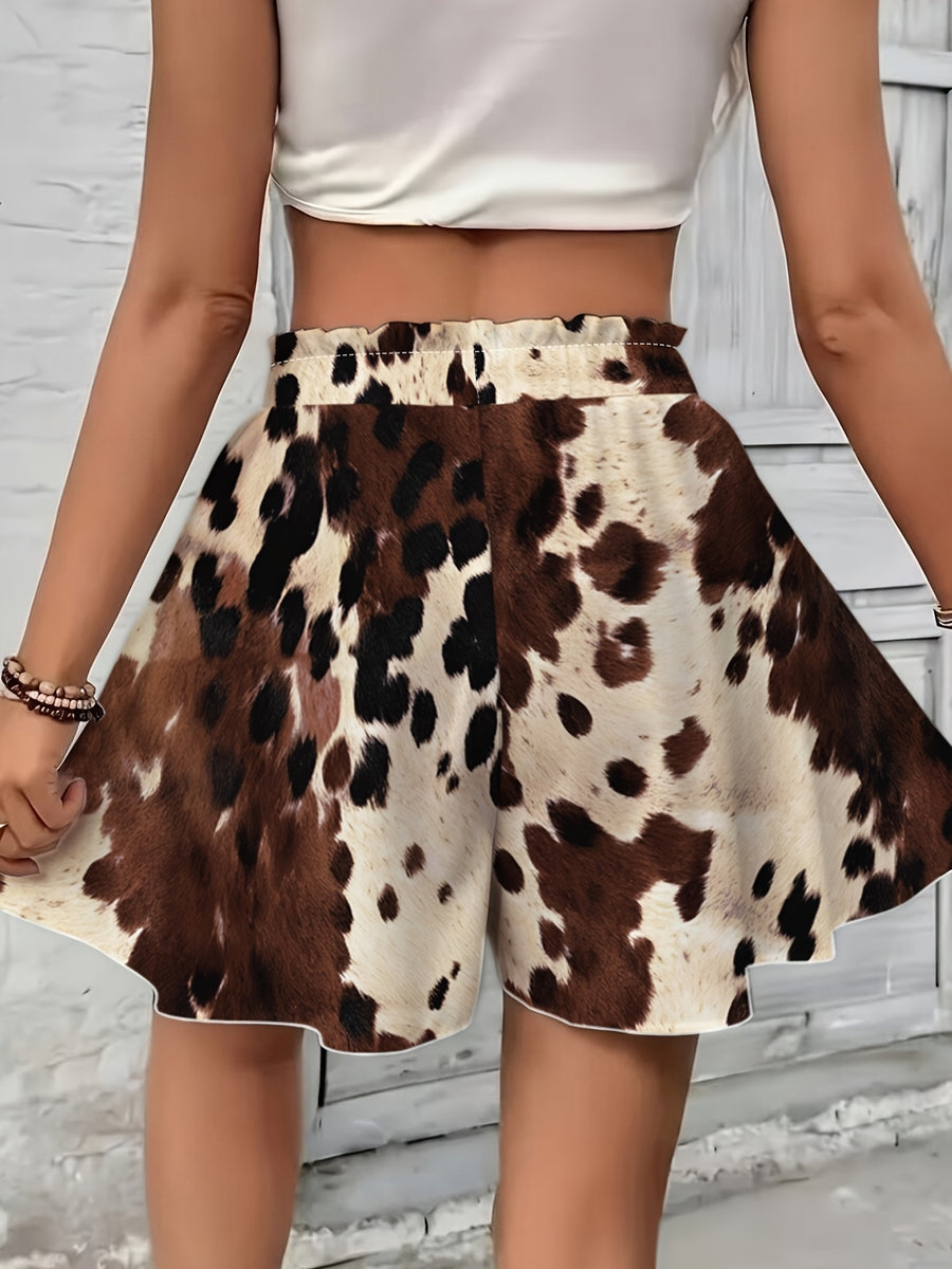 Comfortable And Skin-Friendly Cow Print Skirt Pants European And American Style High-Waisted Casual Shorts Summer Versatile Style - Dark Brown