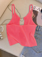 Style, Western Spring/Summer New Fashion Heart Hollow Out Cami Vest Top - Red
