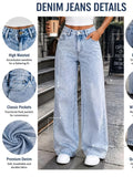 Women's Bright-Colored Stretch Loose Straight-Leg Casual Outing Trendy Denim Pants - Light Blue