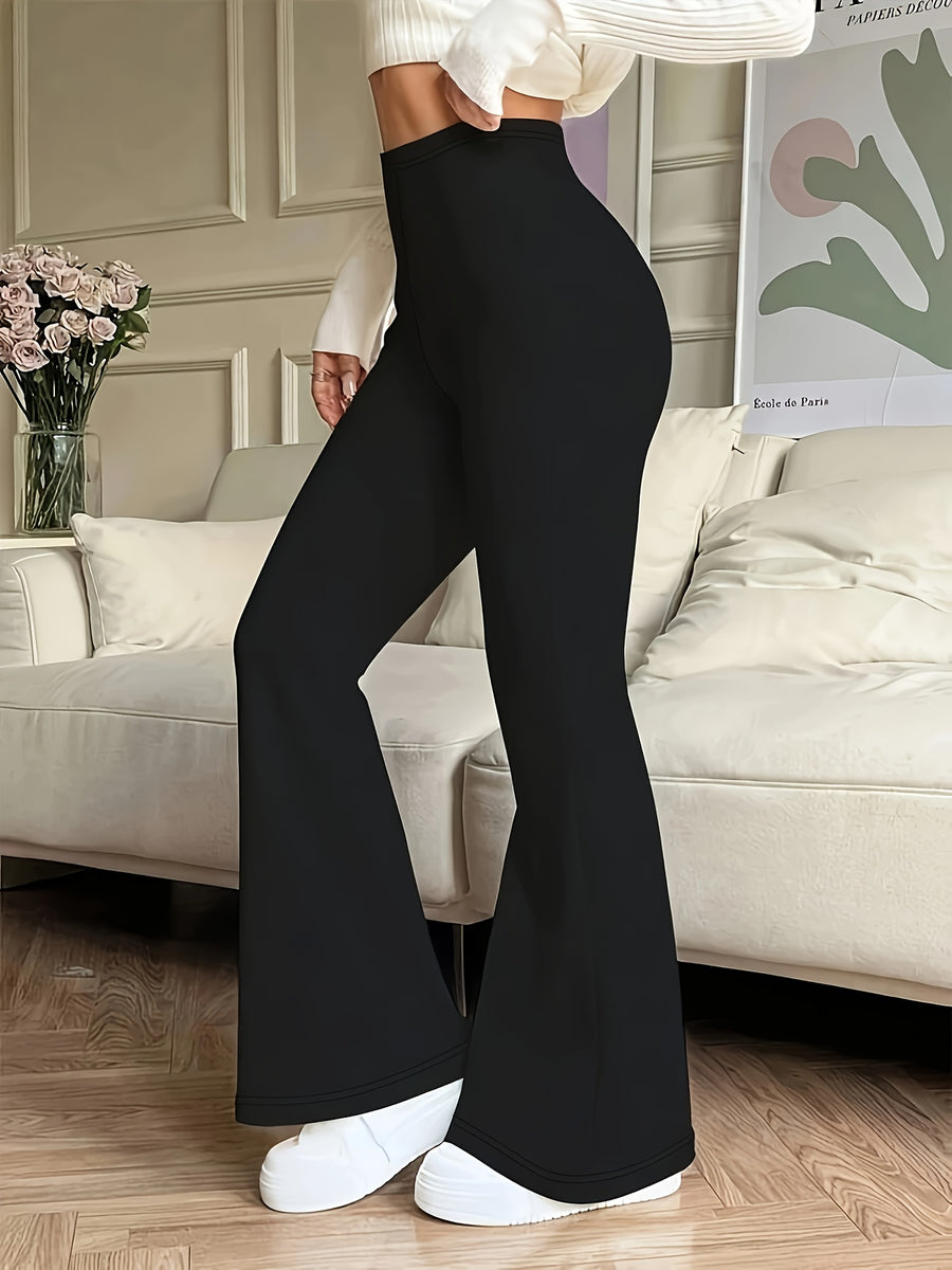 Solid-color High-waist Elegant Flared Pants for Women, Suitable for Daily Wear in All Seasons - Black